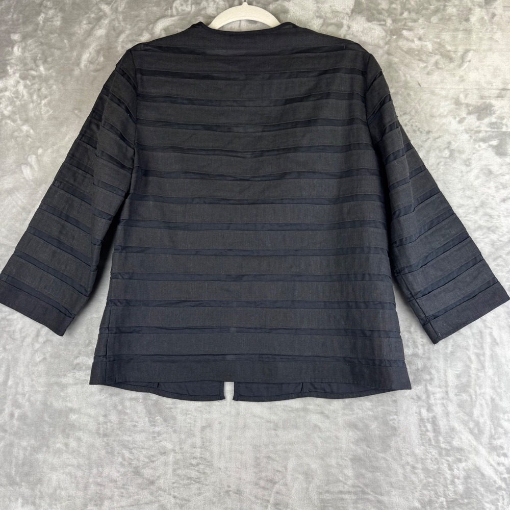 Chicos Open Front Jacket Women's L (sz 1) Black w/ Semi Sheer‎ Stripes (1391) - Picture 7 of 11